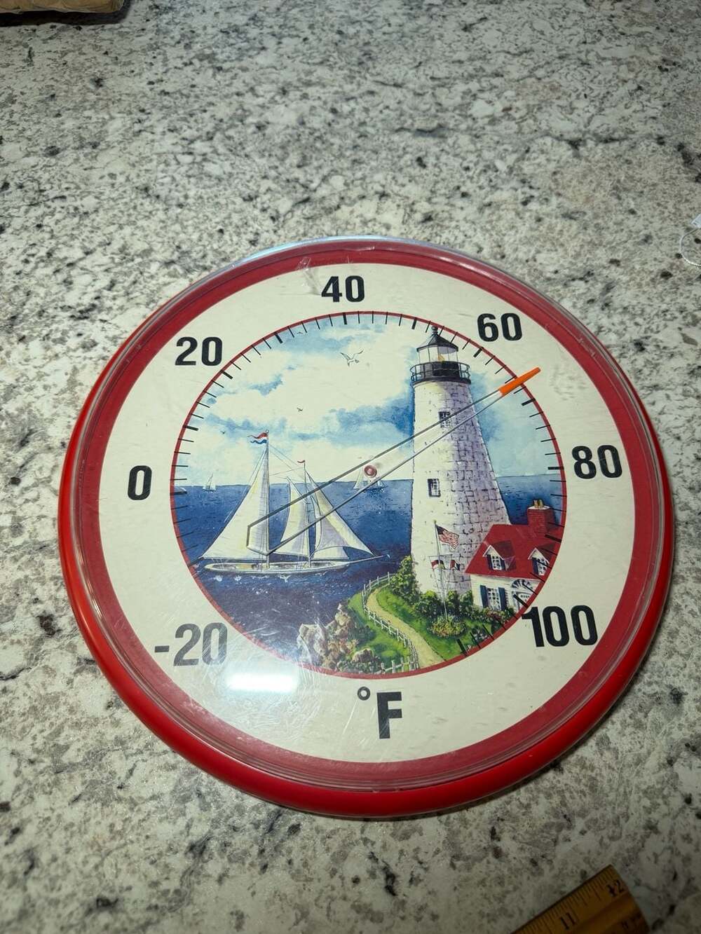 Nautical Lighthouse Thermometer Fahrenheit Red Wall Hanging Decor